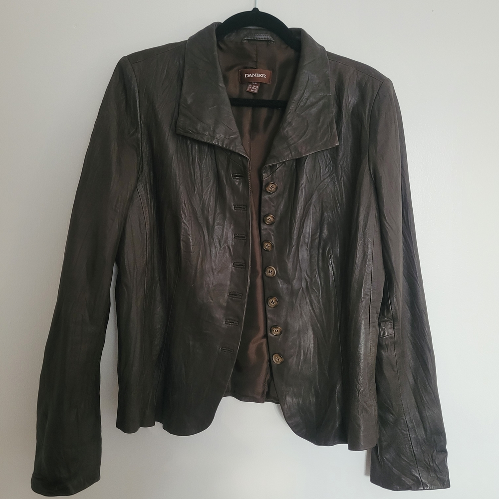 Danier Chocolate Brown Vintage Genuine Leather Jacket Blazer Womens Size M - Picture 2 of 13
